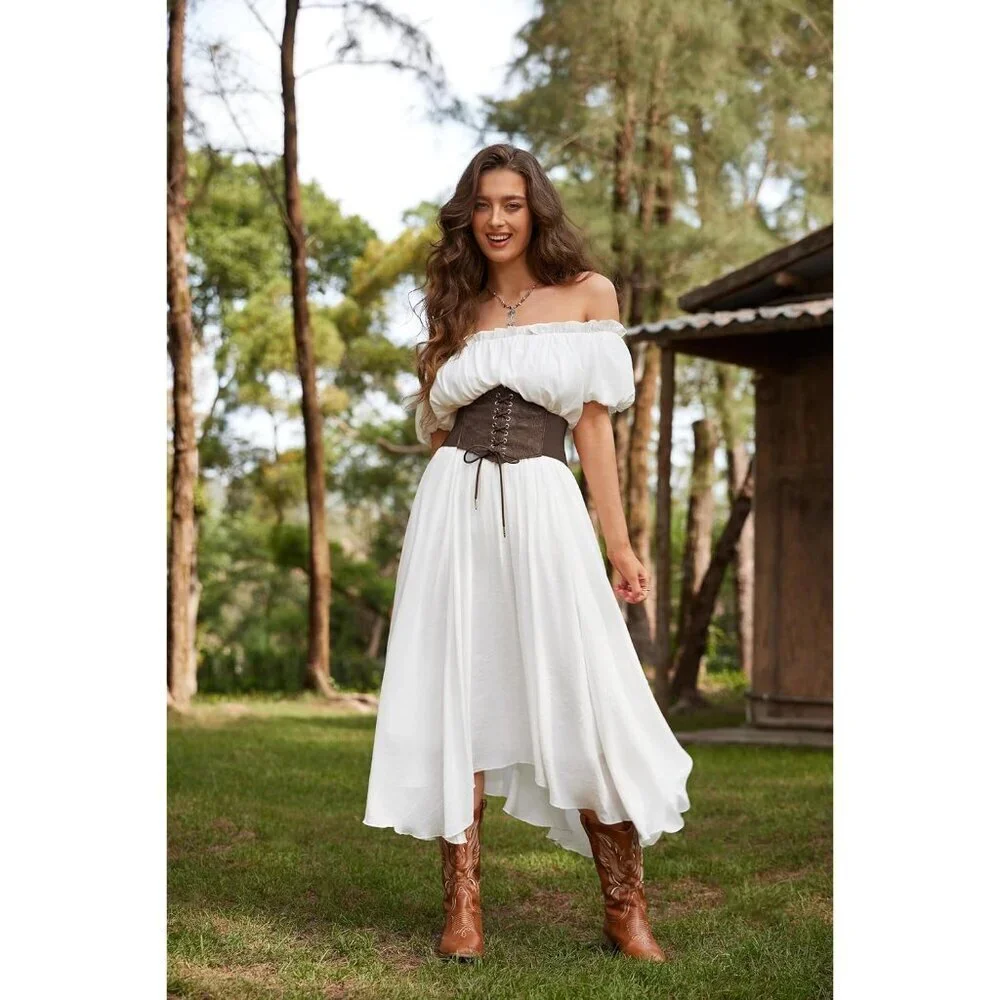 Women Lace-up Waspie Corset Belt Renaissance Medieval Costume Accessory